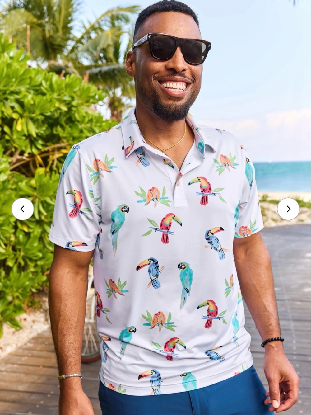 chubbies White Polo Shirt with Multicolor Parrot Print